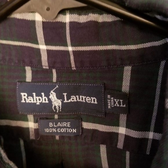 Ralph Lauren BLAIRE short sleeve button down shirt, men's size L cotton ivory Vintage Second Hand